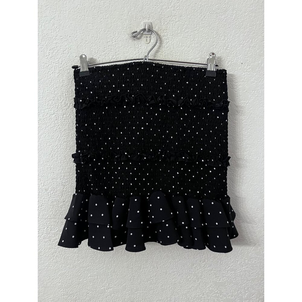 Love Tree Polka Dot Smocked Ruffle Skirt Black & White women size medium